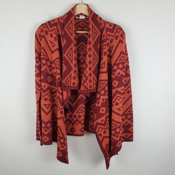 Staring at Stars Cardigan Sweater XS Orange Boho Southwestern Aztec Waterfall - Picture 10 of 11